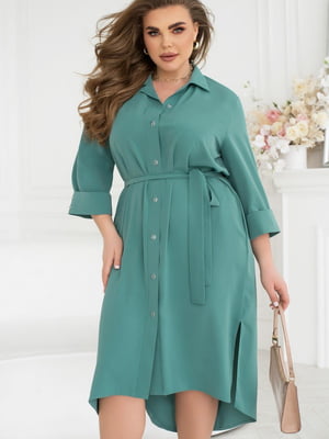 Асиметрична сукня-сорочка м’ятного кольору з поясом | 6821343