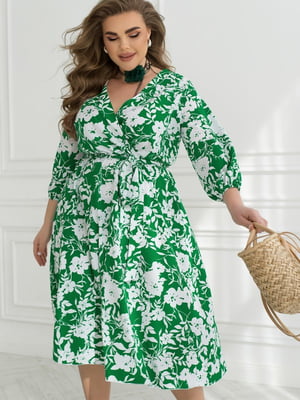 Зелена сукня А-силуету в квітковий принт | 6821354