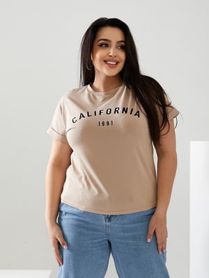 Базова бежева футболка з написом California | 6821476