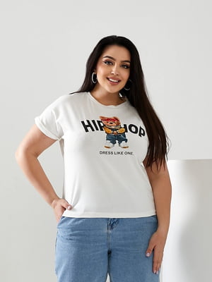 Базова футболка молочного кольору з принтом Hip-Hop | 6821485