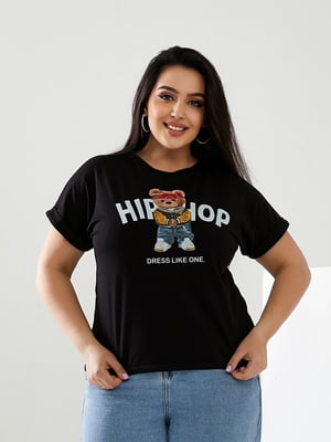 Базова чорна футболка з принтом Hip-Hop | 6821486