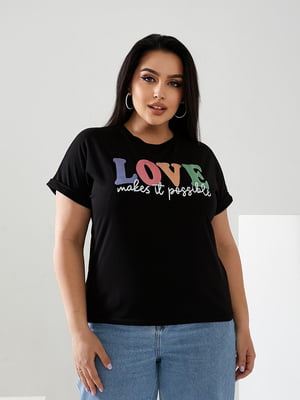 Базова чорна футболка з принтом Love | 6821494