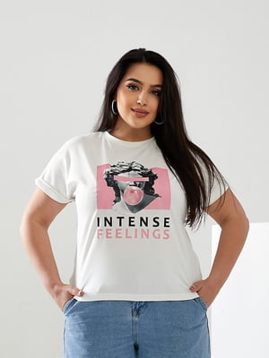 Базова футболка молочного кольору з принтом Intense Feelings | 6821498