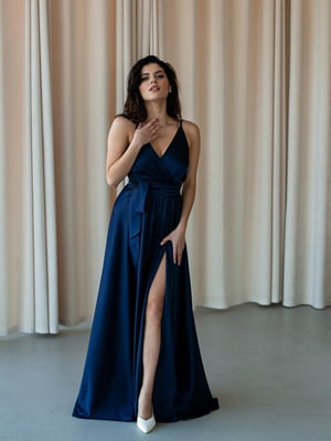 Шелковое платье синего цвета | 6506407