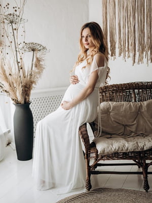 Вечернее длинное белое платье для беременных | 6821564