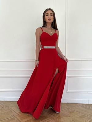 Червона сукня з розрізом на нозі | 6821582