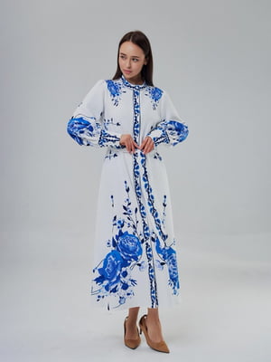 Біла сукня в синій квітковий принт | 6821584