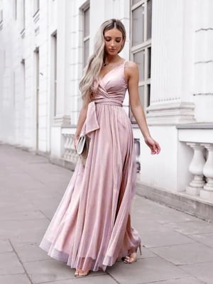 Длинное розовое мерцающее платье | 6821589