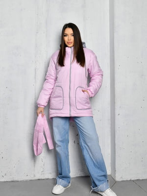 Куртка розовая в спортивном стиле с накладными карманами | 6822580