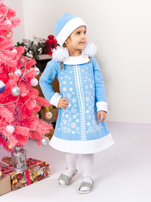 Блакитний новорічний комплект "Снігуронька": сукня та шапочка | 6683293