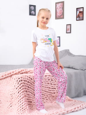 Бавовняна піжама з принтом: футболка та штани | 6822100
