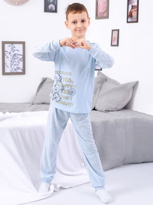 Підліткова блакитна піжама із куліру: лонгслів та штани | 6822109