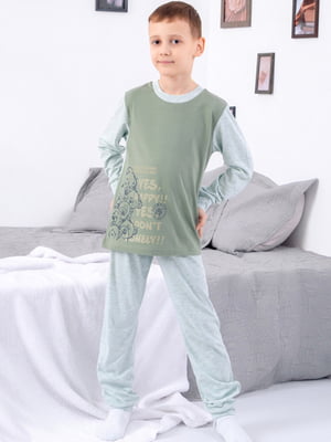 Підліткова зелена піжама із куліру: лонгслів та штани | 6822110
