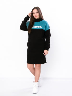 Чорно-бірюзова сукня-светр з коміром-стійкою | 6822279