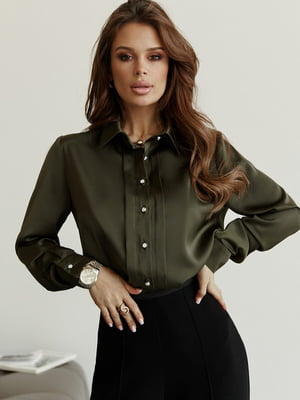 Блуза дизайнерська кольору хакі на гудзиках | 6822623