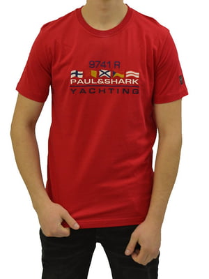 Червона бавовняна футболка з принтом | 6822698