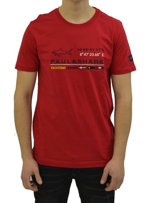 Червона бавовняна футболка з принтом | 6822725