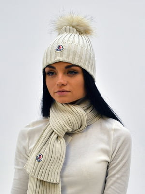 Комплект білий в рубчик: шапка і шарф | 6822835