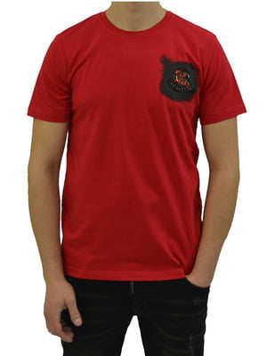 Красная хлопковая футболка с принтом | 6822864