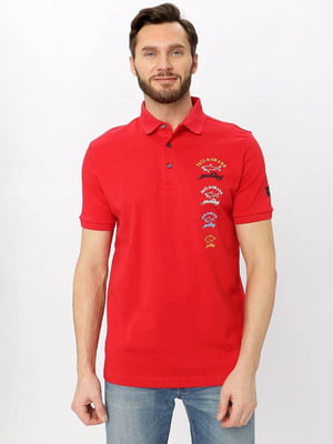 Червона бавовняна футболка-поло з принтом | 6822910
