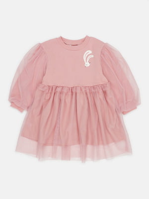 Розовое платье с длинным рукавом и пышной юбкой | 6823195