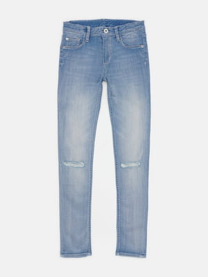 Голубые джинсы с потертостями | 6823199