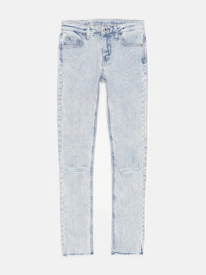 Светло-голубые джинсы с потертостями | 6823201