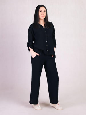Чорний мусліновий костюм: сорочка та штани | 6825620
