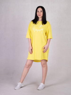 Жовта оверсайз сукня-футболка з принтом | 6825635