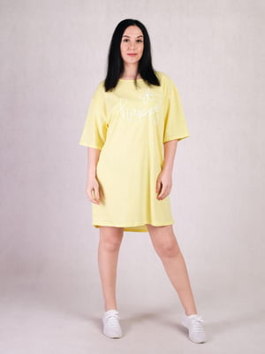 Жовта оверсайз сукня-футболка з принтом | 6825636