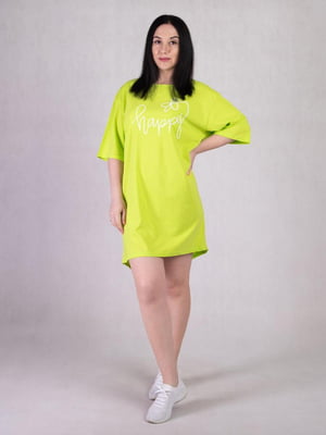 Зелена оверсайз сукня-футболка з принтом | 6825637