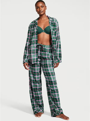 Фланелева жіноча піжама Victoria's Secret сорочка та штани 1159802057 (Зелений, XL) | 6824922