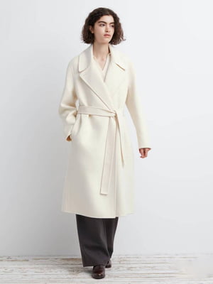 Длинное полушерстяное пальто Uniqlo 1159800759 (Молочный, XXL) | 6825127