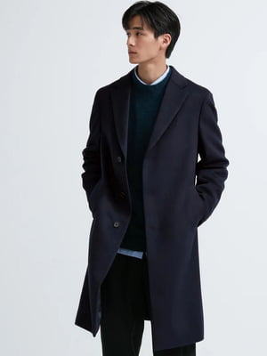 Довге тепле пальто UNIQLO з напіввовни 1159801133 (Синій, XL) | 6825142