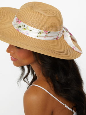 Соломенная пляжная шляпа Guess с цветочной лентой 1159801661 (Бежевый, One size) | 6825283