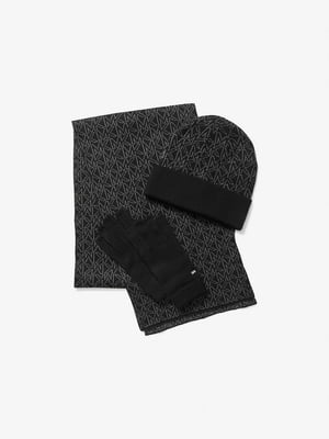 В'язаний комплект Michael Kors шапка з шарфом та рукавичками 1159802120 (Чорний, One size) | 6825376