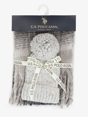 Вязаный набор U.S.Polo Assn шапка и шарф 1159801031 (Серый, One size) | 6825425