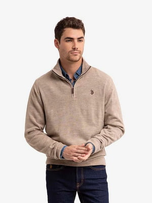 Мужской свитер U.S. Polo Assn с молнией 1159801403 (Бежевый, M) | 6825439