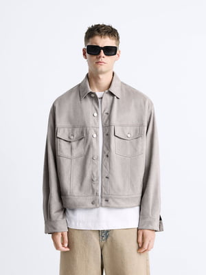 Куртка-рубашка ZARA из экозамши 1159801991 (Серый, XL) | 6825586