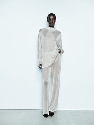 Жіночий костюм із металевої сітки ZARA кофта та штани 1159802055 (Сріблястий, S) | 6825604
