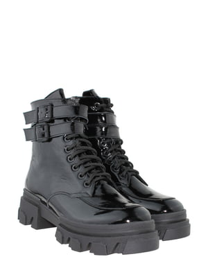 Лаковані чорні черевики зі шнурівкою на ремінцями | 6825760