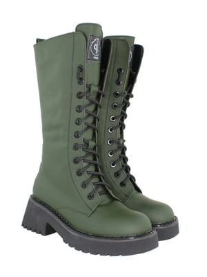 Шкіряні високі черевики зеленого кольору | 6825780