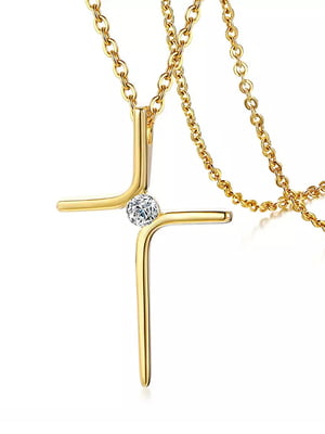 Позолоченная цепочка в форме крестика золотистого цвета с кристаллом (длина цепочки 48 см, крестик 3,5х2 см) | 6826258
