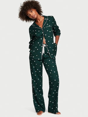 Зелена фланелева піжама в принт: сорочка і штани | 6796014