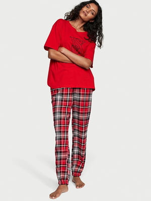 Червона фланелева піжама: футболка і штани | 6796291