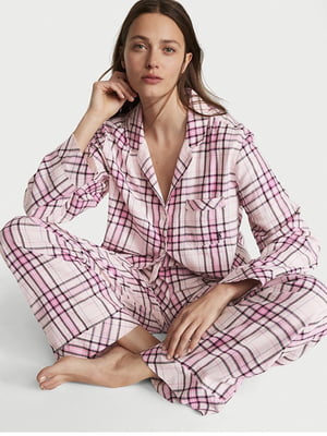 Рожева фланелева піжама: сорочка і штани | 6796304