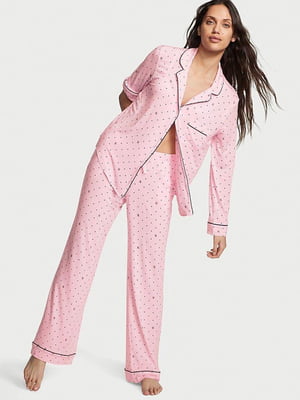 Рожева піжама в горошок: сорочка і штани | 6825824