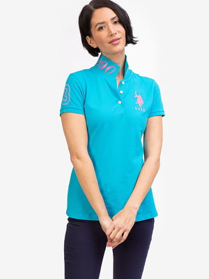 Блакитна футболка-поло з фірмовим логотипом | 6825946