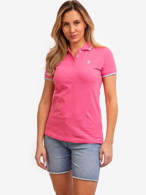 Рожева футболка-поло з вишитим логотипом | 6825953