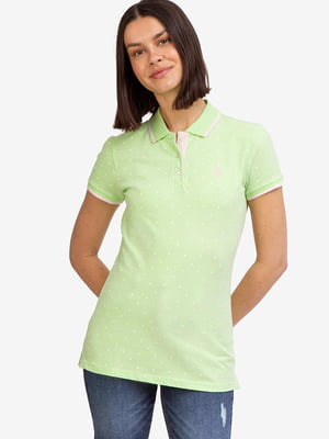 Салатова футболка-поло з вишитим логотипом | 6825956